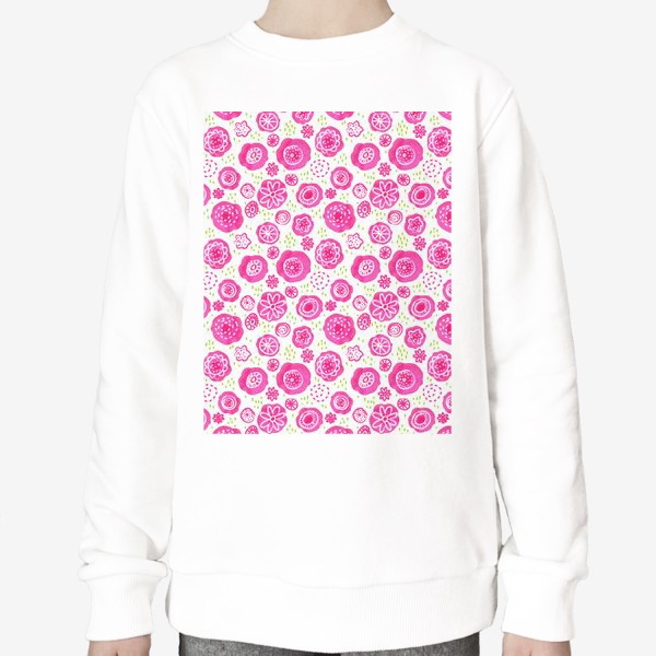 Свитшот «Розовые акварельные цветы в дудл стиле, паттерн»