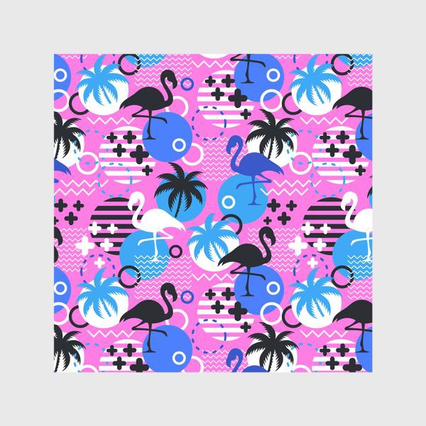 Шторы &laquo;Узор Майами - фламинго и пальмы. Летний узор на розовом фоне&raquo;