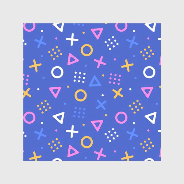 Скатерть «Геометрический узор на синем фоне - круги, треугольники, крестик»