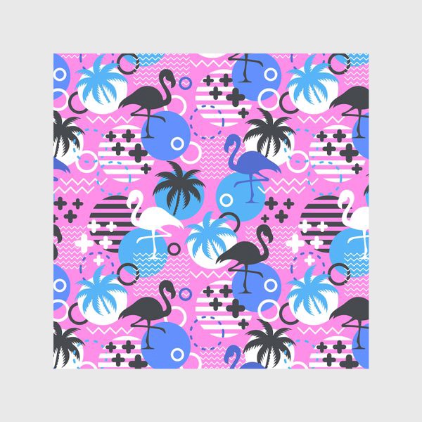 Скатерть &laquo;Узор Майами - фламинго и пальмы. Летний узор на розовом фоне&raquo;
