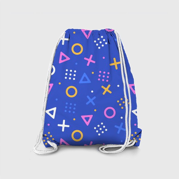 Рюкзак «Геометрический узор на синем фоне - круги, треугольники, крестик»