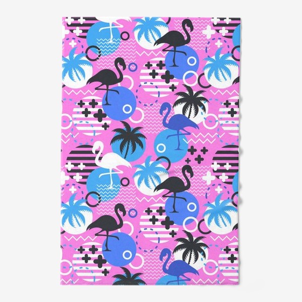 Полотенце «Узор Майами - фламинго и пальмы. Летний узор на розовом фоне»
