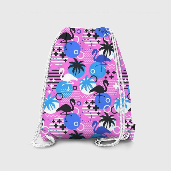 Рюкзак «Узор Майами - фламинго и пальмы. Летний узор на розовом фоне»