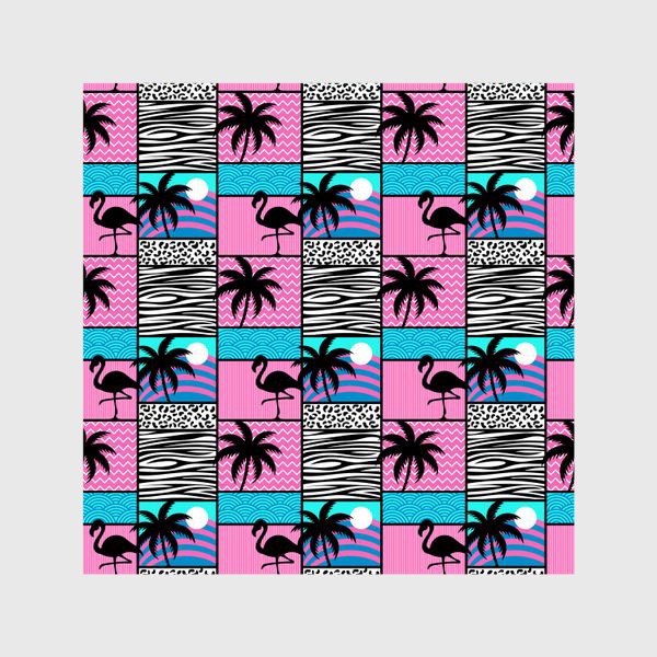 Шторы «Узор Майами - фламинго и пальмы. Летний лоскутный узор »