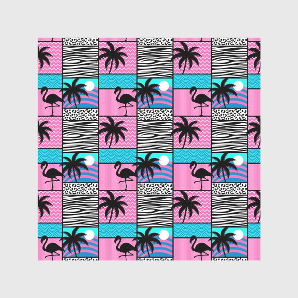Скатерть «Узор Майами - фламинго и пальмы. Летний лоскутный узор »