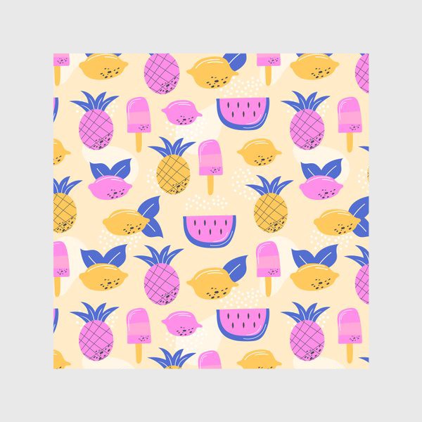 Скатерть «Розовые лимоны, мороженое, ананасы, арбузы - летний узор»