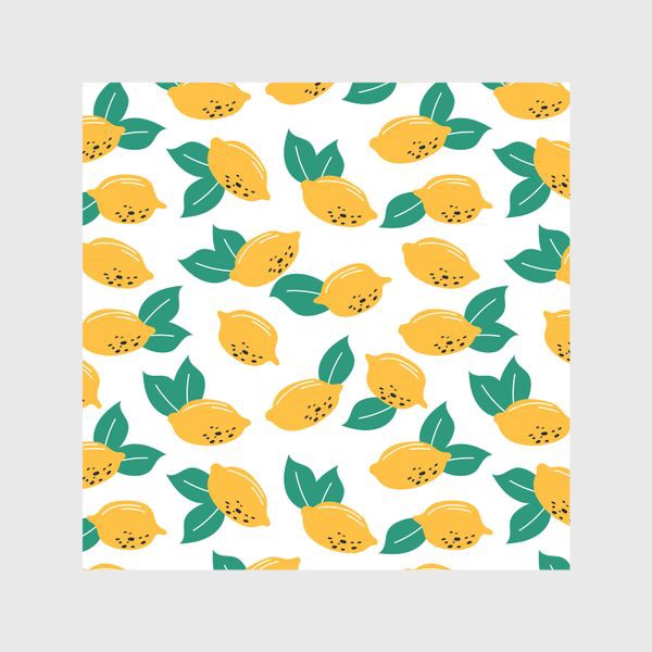 Шторы «Лимоны с листьями на белом фоне - узор»