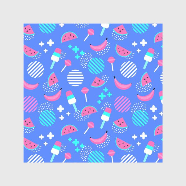Скатерть «Стильный узор для лета с арбузами, бананами, мороженым, розовый и голубой цвет»