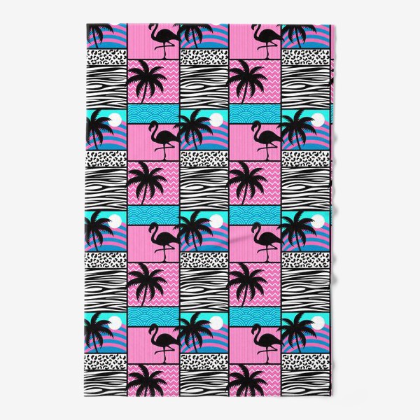 Полотенце «Узор Майами - фламинго и пальмы. Летний лоскутный узор »