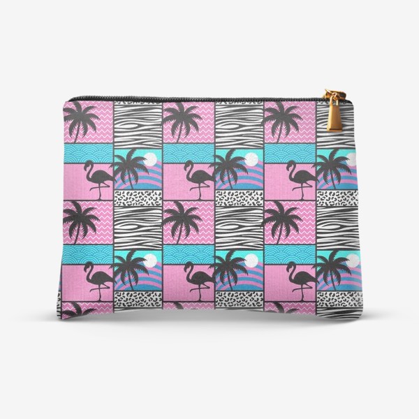 Косметичка «Узор Майами - фламинго и пальмы. Летний лоскутный узор »