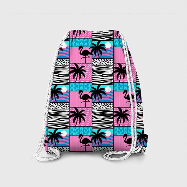 Рюкзак «Узор Майами - фламинго и пальмы. Летний лоскутный узор »