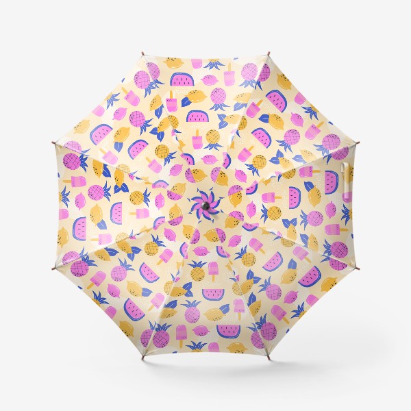Зонт «Розовые лимоны, мороженое, ананасы, арбузы - летний узор»