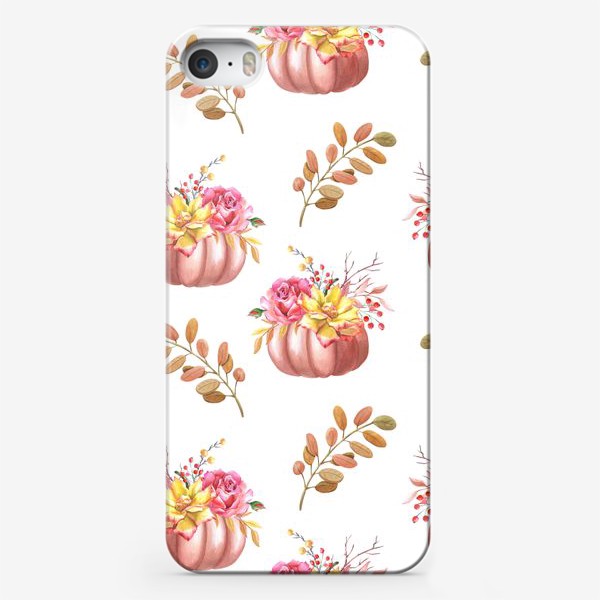 Чехол iPhone «Осенний принт с тыквами, розами и листьями.»
