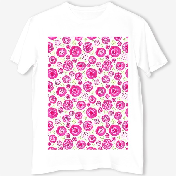 Футболка &laquo;Розовые акварельные цветы в дудл стиле, паттерн&raquo;