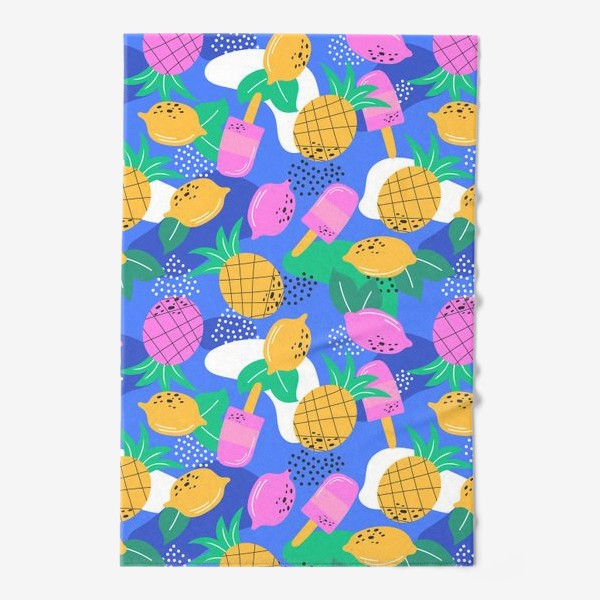 Полотенце «Пляжный яркий узор с ананасами и лимонами»