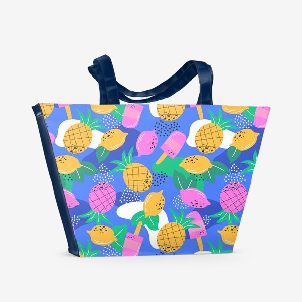 Пляжная сумка «Пляжный яркий узор с ананасами и лимонами»