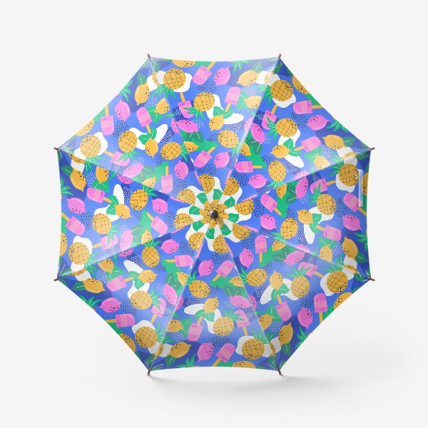 Зонт «Пляжный яркий узор с ананасами и лимонами»