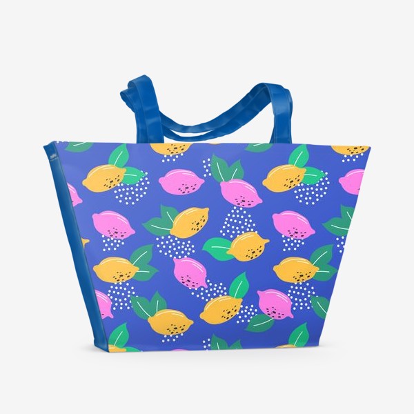 Пляжная сумка «Разноцветные лимоны на синем фоне»