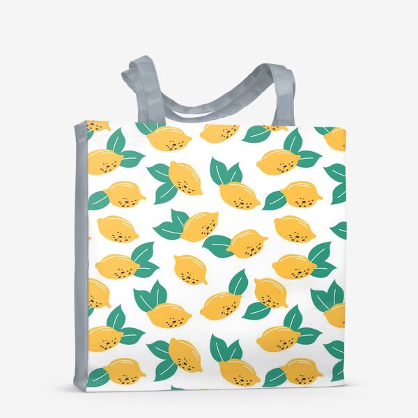 Сумка-шоппер «Лимоны с листьями на белом фоне - узор»