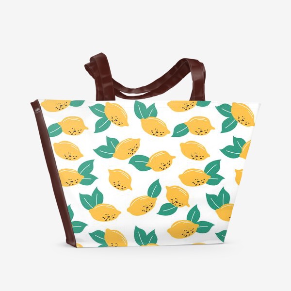 Пляжная сумка «Лимоны с листьями на белом фоне - узор»