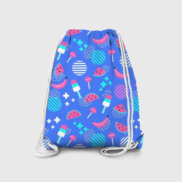 Рюкзак «Стильный узор для лета с арбузами, бананами, мороженым, розовый и голубой цвет»