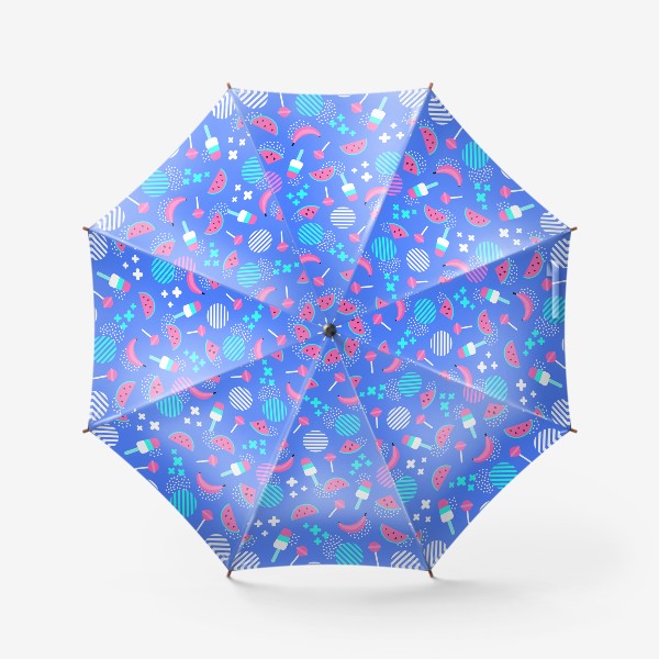 Зонт «Стильный узор для лета с арбузами, бананами, мороженым, розовый и голубой цвет»