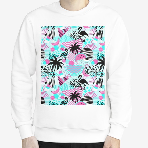 Свитшот «Геометрическая абстракция с пальмами и фламинго. Летний стиль»