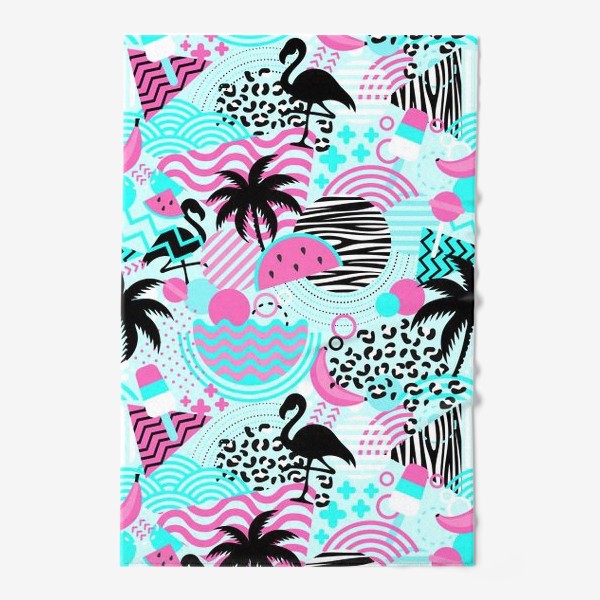 Полотенце &laquo;Геометрическая абстракция с пальмами и фламинго. Летний стиль&raquo;