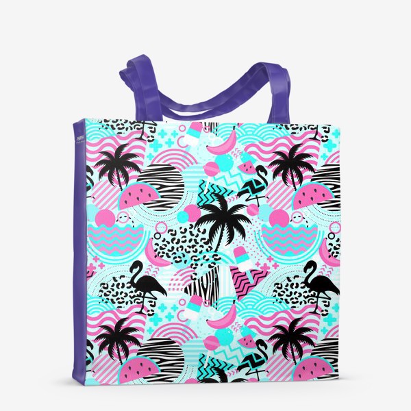 Сумка-шоппер &laquo;Геометрическая абстракция с пальмами и фламинго. Летний стиль&raquo;