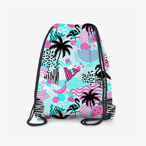 Рюкзак «Геометрическая абстракция с пальмами и фламинго. Летний стиль»