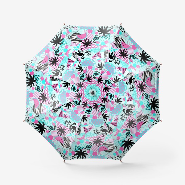 Зонт «Геометрическая абстракция с пальмами и фламинго. Летний стиль»