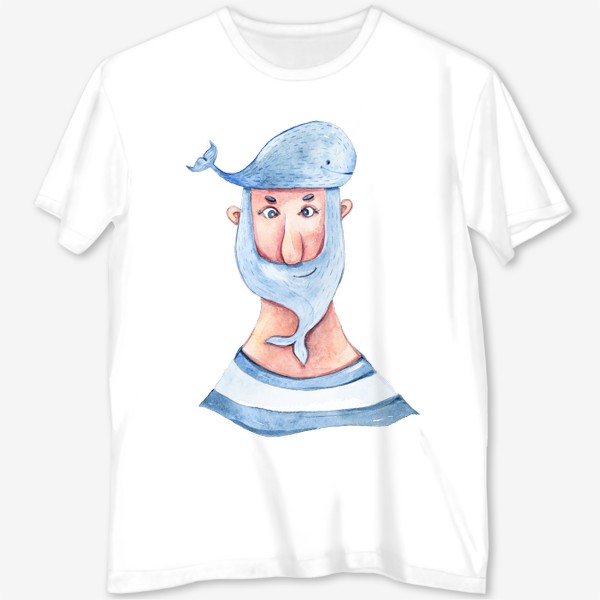 Футболка с полной запечаткой «Забавный моряк. Акварельная морская иллюстрация. Принт для пляжной сумки, детской футболки»