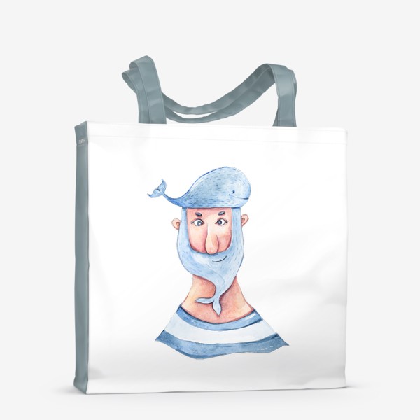 Сумка-шоппер «Забавный моряк. Акварельная морская иллюстрация. Принт для пляжной сумки, детской футболки»