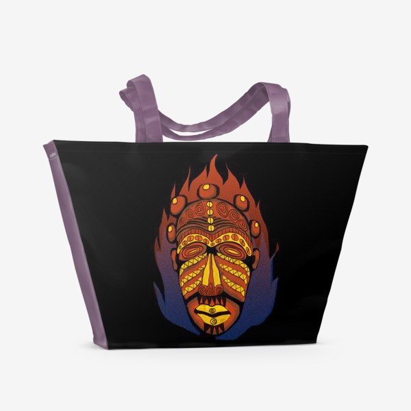 Пляжная сумка «Африканская маска. Тотем. Этнический принт на черном»