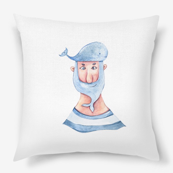 Подушка «Забавный моряк. Акварельная морская иллюстрация. Принт для пляжной сумки, детской футболки»