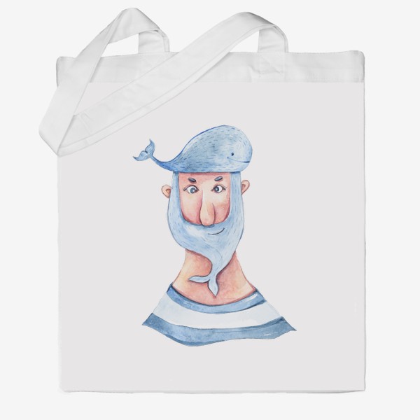Сумка хб «Забавный моряк. Акварельная морская иллюстрация. Принт для пляжной сумки, детской футболки»