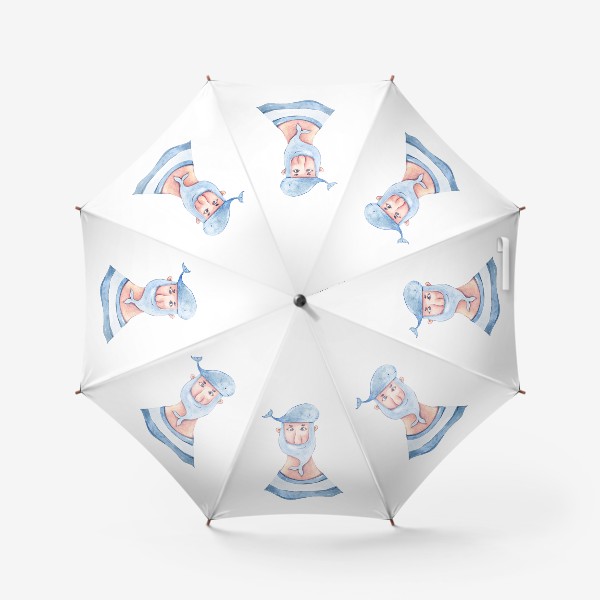 Зонт «Забавный моряк. Акварельная морская иллюстрация. Принт для пляжной сумки, детской футболки»