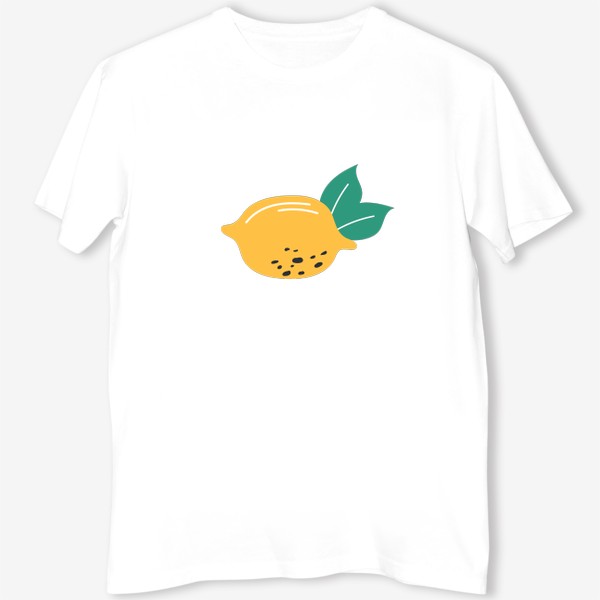 Футболка «Желтый лимон с зелеными листьями»