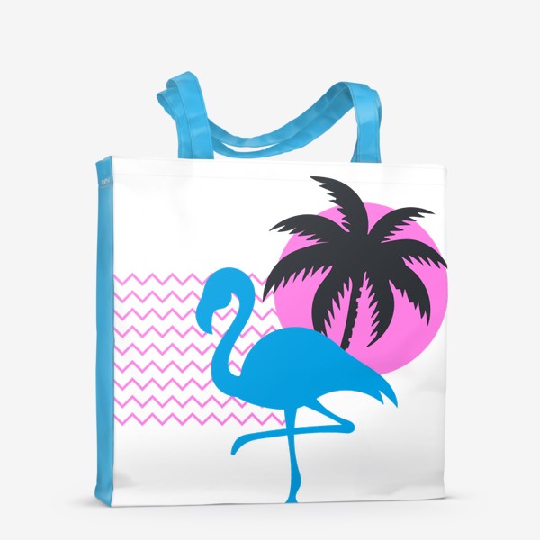 Сумка-шоппер «Фламинго на фоне розового солнца и пальмы»