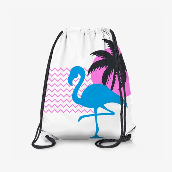 Рюкзак «Фламинго на фоне розового солнца и пальмы»