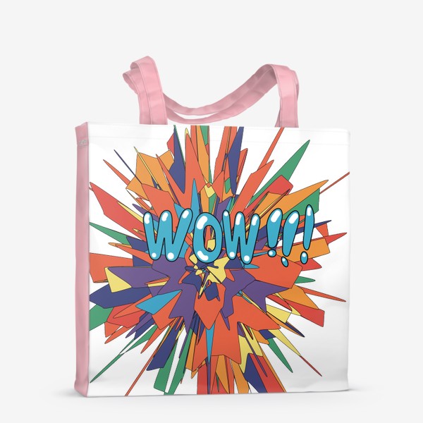 Сумка-шоппер &laquo;яркая разноцветная надпись wow на разноцветном абстрактном фоне в стиле поп-арт.&raquo;