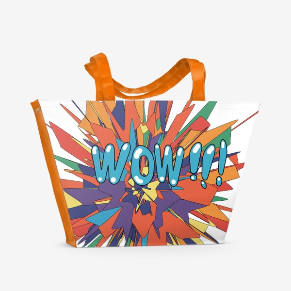 Пляжная сумка &laquo;яркая разноцветная надпись wow на разноцветном абстрактном фоне в стиле поп-арт.&raquo;
