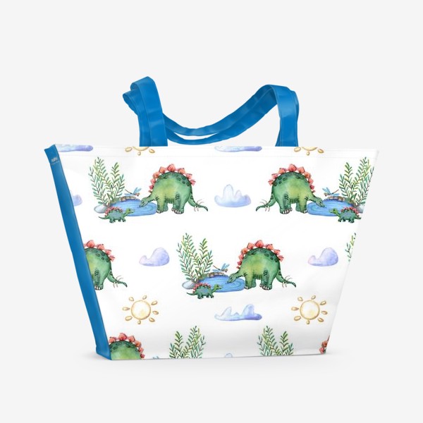 Пляжная сумка «Стегозавры у воды. Милые динозавры.»