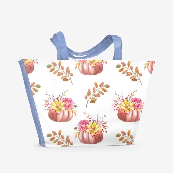 Пляжная сумка «Осенний принт с тыквами, розами и листьями.»