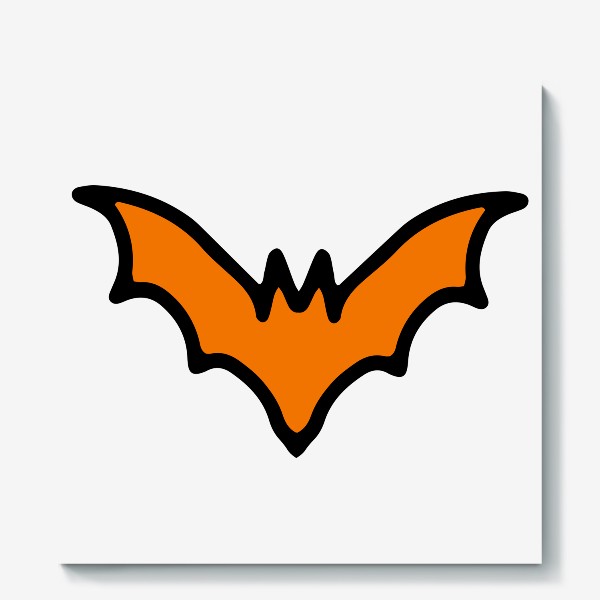 Холст «оранжевая летучая мышь. простой стилизованный дудл летучей мыши оранжевого цвета с черным контуром для хэллоуина  »