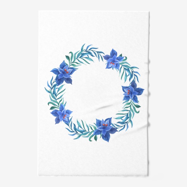 Полотенце «Венок с синими тропическими цветами и листьями»