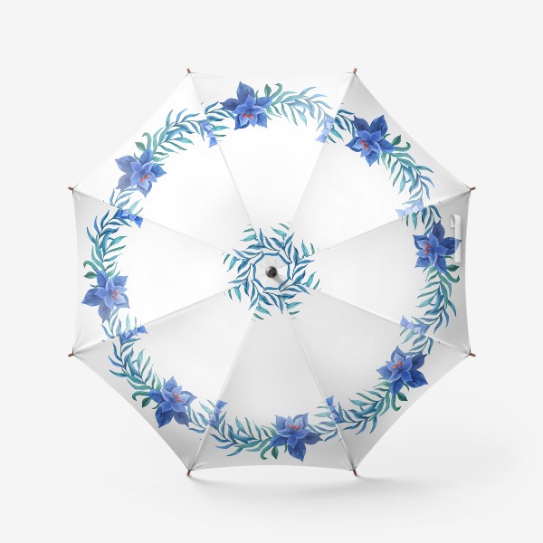 Зонт «Венок с синими тропическими цветами и листьями»