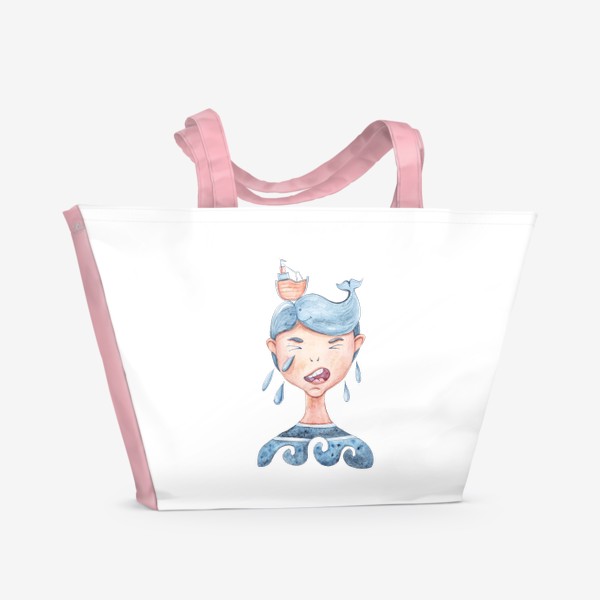 Пляжная сумка «Забавная детская акварельная морская иллюстрация. Моряк. Принт для пляжной сумки»