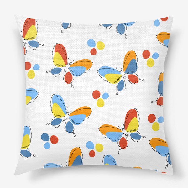 Подушка «Бабочки.Бесшовный современный паттерн с разноцветными бабочками.»