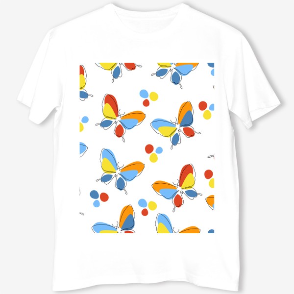 Футболка «Бабочки.Бесшовный современный паттерн с разноцветными бабочками.»